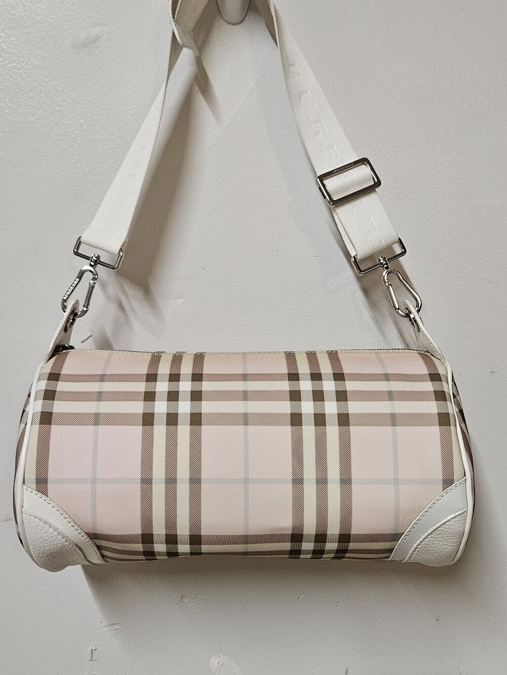 Burberry Pink Plaid Barrel Bag